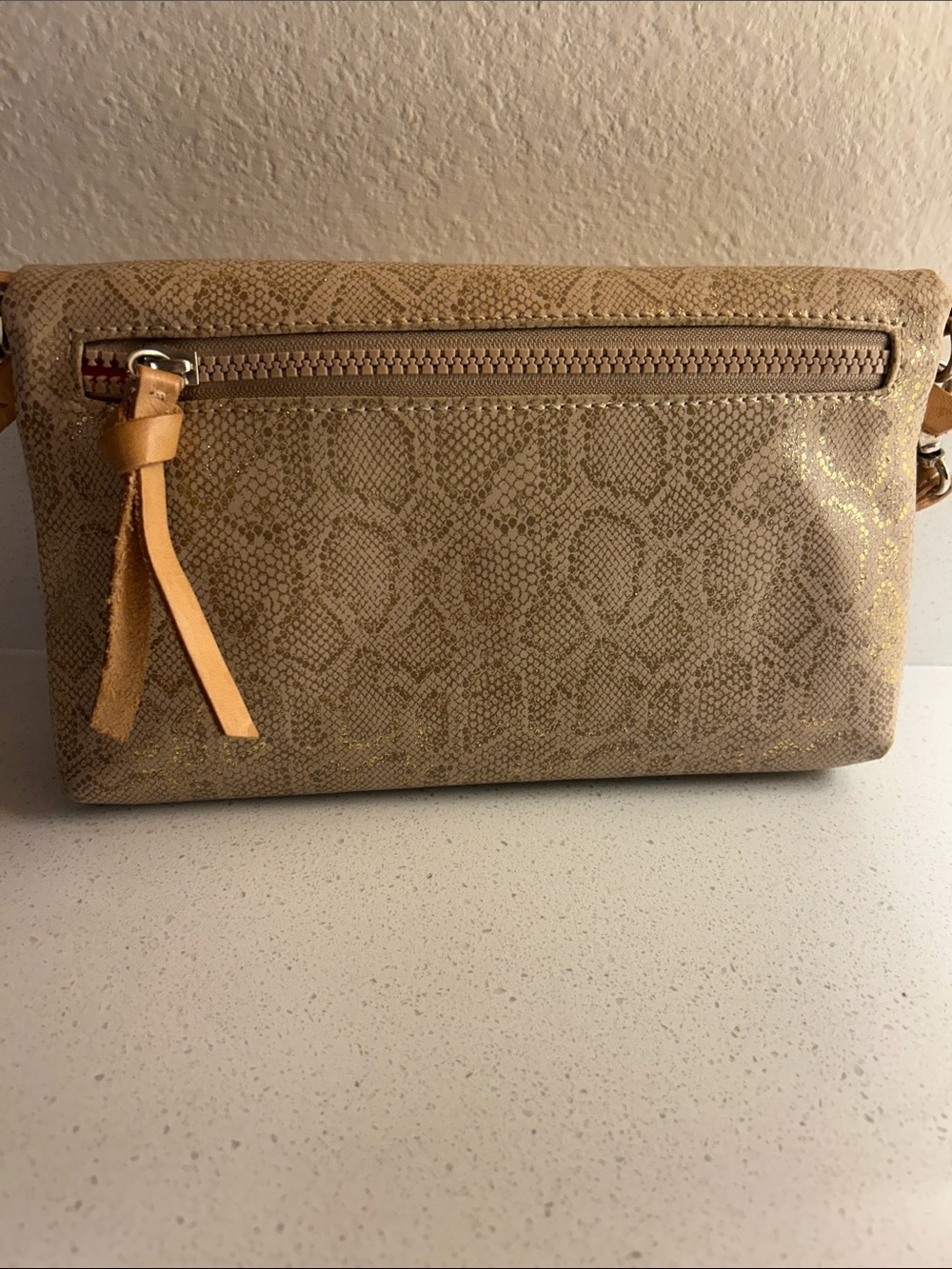 Consuela Light Beige Snake-Effect Wristlet with Gold Accent - Picture 2 of 4